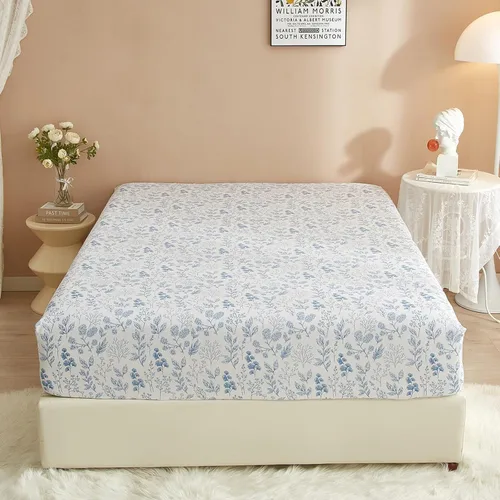 Miniatura 26 de Sábana ajustada 100% algodón suave tamaño queen de bolsillo profundo con rayas coloridas y estampado Gingham, sin arrugas, 1 pieza, sábana