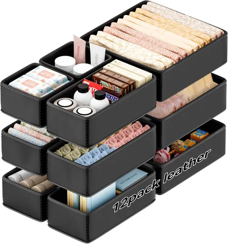 Miniatura 9 de Organizadores de Cajones de Cuero Vegano, Juego de 8 Cajas de Almacenamiento para Maquillaje, Mejora de Lujo para Cajones de Tocador, Reemplazo