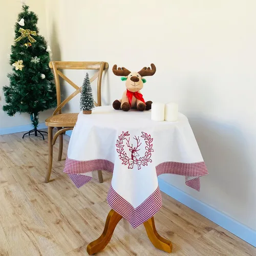 Miniatura 23 de Camino de mesa de Navidad 100% poliéster, bordado de encaje de Navidad, decoraciones de mesa de Navidad de 16 x 52 pulgadas, velas de pascua