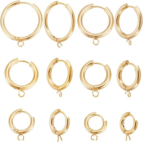 UNICRAFTALE 12 aretes de aro de acero inoxidable 201 dorados de 6 tamaños con bucles horizontales, chapados en oro de 24 quilates, accesorios de aro