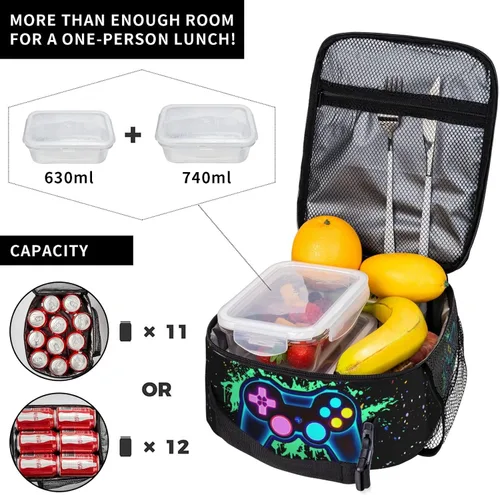 Miniatura 4 de SARA NELL Lonchera con controlador de juegos, bolsa de almuerzo colorida para niños, lonchera impermeable con aislamiento térmico para niños, mini