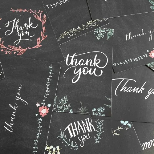 Miniatura 3 de Supla 150 juegos de tarjetas de agradecimiento con sobres, calcomanías de agradecimiento a granel, 6 diseños de pizarra floral de agradecimiento
