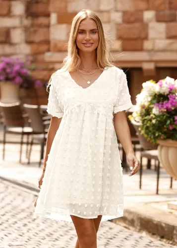 Miniatura 2 de KIRUNDO Vestido corto de manga corta de verano para mujer, vestido casual, suelto y con un cuello en V sexy, vestido holgado de punto suizo