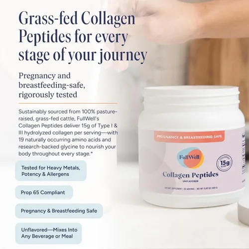 Miniatura 2 de FullWell Nuevos Péptidos de Colágeno Hidrolizado, Polvo de Colágeno Seguro para Lactancia y Embarazo a Base de Pasto para Mujeres, 15g de Colágeno