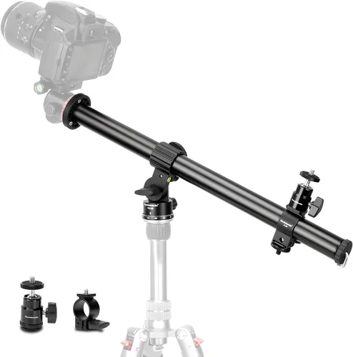 Koolehaoda Brazo de extensión de trípode de 16.5" con columna central horizontal, extensión de boom de 28mm con base giratoria rotativa de 360° para