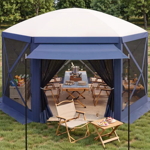 Miniatura 3 de YITAHOME Gazebo de campamento de 12 x 12 pies, toldo portátil desplegable para exteriores, tienda de campaña con pantalla de 6 caras con ventanas