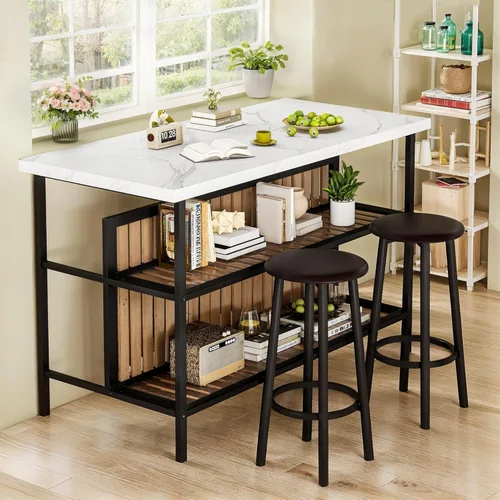 Miniatura 9 de DKLGG Isla de cocina con taburetes y almacenamiento, juego de mesa de comedor moderno para 2, juegos de cocina y comedor de 3 piezas, mesa de isla