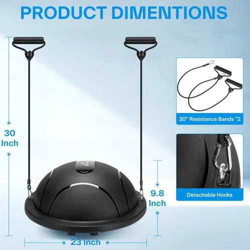 Miniatura 7 de Sportneer Half Balance Ball - Inflatable Exercise Ball Trainer With Resistance Bands & Pump - Non-slip Yoga Ball for Stability, Core Training