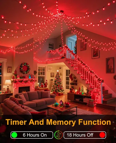 Miniatura 3 de 120 luces LED de Navidad de 40 pies para exteriores, guirnalda de luces de Navidad naranja impermeable, 8 modos de luces conectables para árbol