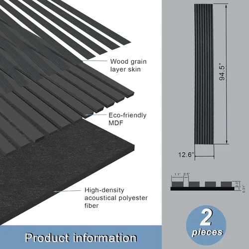 Miniatura 4 de 2 paneles acústicos de listones de madera para una decoración elegante y reducción de ruido, panel texturizado 3D para techo y pared, roble negro
