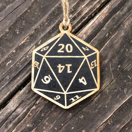 Miniatura 8 de Ornamento - Dado de 20 Caras - Madera en bruto pintada en negro 3x3 pulgadas