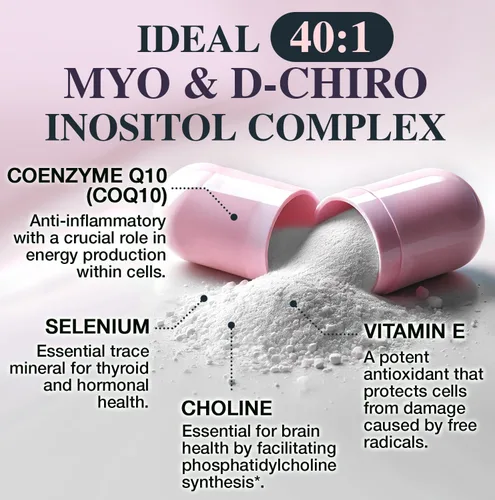 Miniatura 3 de Suplemento de mio-inositol y D-chiro inositol para mujeres – Complejo de proporción 40:1 ideal para fertilidad, equilibrio hormonal, ciclo menstrual