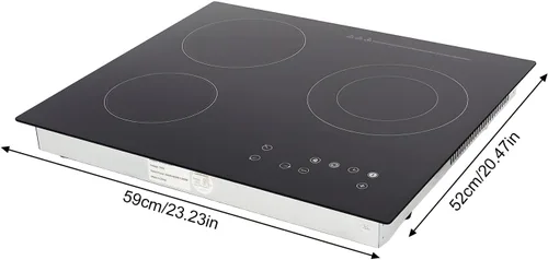 Miniatura 8 de Placa eléctrica de 3 quemadores, estufa de cerámica de 24 pulgadas, 2600 W, 110 V, control táctil de 9 niveles con temporizador y bloqueo