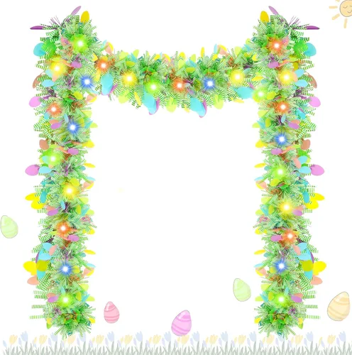 Miniatura 8 de Chuangdi Guirnalda de oropel de Pascua de 16.4 pies con tira de luces LED, guirnalda de alambre metálico con alambre metálico, decoración