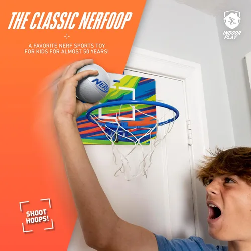 Miniatura 4 de Nerf Nerfoop - El clásico juego de mini baloncesto de espuma y aro - Ganchos en puertas - Juego para interiores y exteriores - Un favorito desde 1972