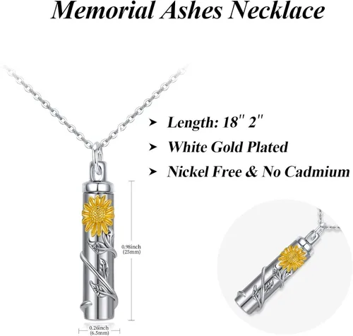 Miniatura 3 de Collar de plata de ley con diseño de girasol rosa y margarita para cenizas recuerdo conmemorativo joyería para mujeres y amigas