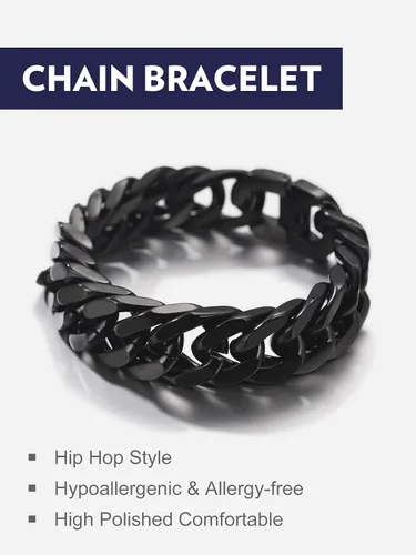 Miniatura 8 de Bandmax Pulsera de cadena cubana para hombres y mujeres, pulsera gruesa de acero inoxidable, pulsera de cadena de eslabones Hip Hop, ancho