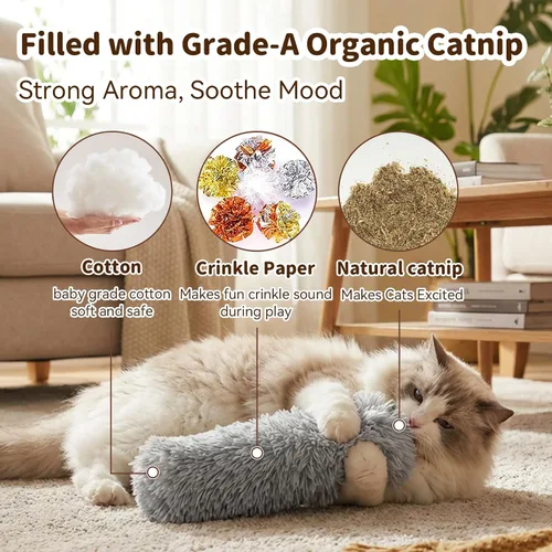 Miniatura 3 de Juguetes para gatos, paquete de 3 almohadas de hierba gatera, sonido arrugado suave y duradero con hierba gatera en el interior, juguete interactivo
