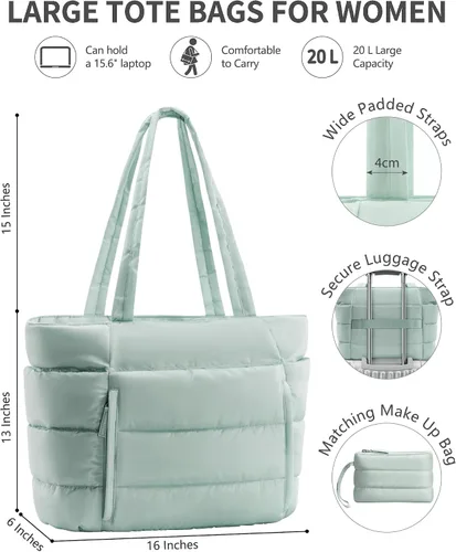 Miniatura 3 de Bolsa Tote Acolchada para Mujeres, Bolsa de Mano de Trabajo Ligera y Esponjosa para Maestras y Enfermeras, Bolsa de Hombro Acolchada para Escuela