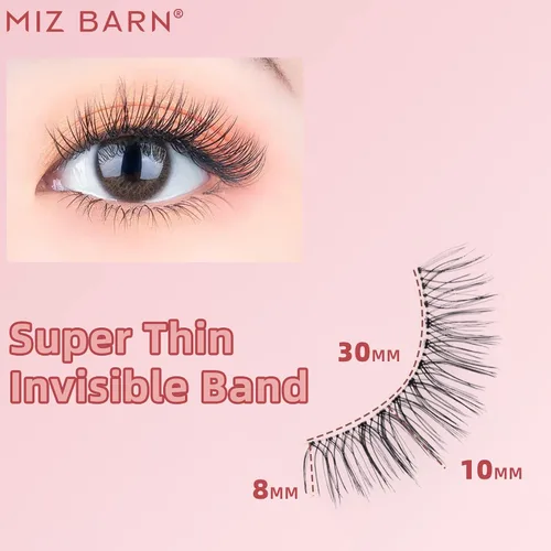 Miniatura 2 de Pestañas postizas de aspecto natural, 4 pares de pestañas cortas naturales, suaves, ligeras, cómodas, de lujo, banda transparente, hechas a mano