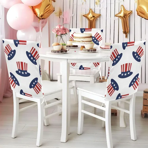 Miniatura 5 de 4th Of July Independence Day Red and Blue Top Hat Decorative Birthday Seat Cover for Classroom Chair for Bedroom Washable Cover for Chairs Dining