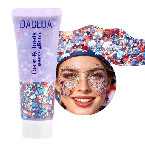 Miniatura 10 de DAGEDA Gel de purpurina corporal, lentejuelas de gel corporal con purpurina para la cara, sombra de ojos líquida, purpurina gruesa para cara, Sirena