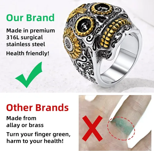 Miniatura 5 de Anillos de calavera de azúcar para hombres y mujeres, acero inoxidable de dos tonos, anillo de motociclista para hombre, joyería de Halloween
