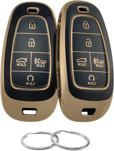 Funda para llavero compatible con (5 botones) 2019-2023 Hyundai Sonata Sanata Fe Tucson Palisade (negro/negro)
