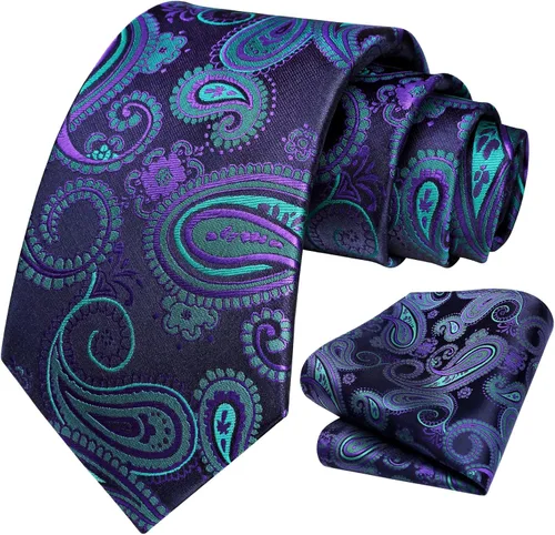 Miniatura 80 de HISDERN Corbatas para hombre, corbata de cachemira y bolsillo cuadrado tejido clásico floral para hombre, corbata de fiesta de boda