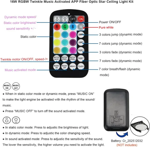 Miniatura 3 de AKEPO - Kit de luz musical RGBW de 16 W, parpadeante, de tamaño pequeño, fibra óptica, controlada a través de aplicación, 295 unidades, 9.8 pies
