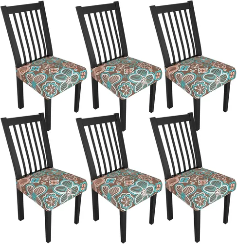 Miniatura 35 de Juego de 4 fundas elásticas para sillas de comedor, fundas para sillas de comedor con estampado floral, fundas para asientos de sillas con estampado