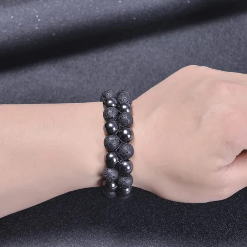 Miniatura 7 de Brazalete GelConnie de piedras de lava, 7 chakras, 0.32 pulgadas, piedra natural, para curación, alivio del estrés, yoga, ansiedad, aromaterapia