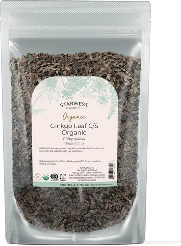 Starwest Botanicals Hoja de ginkgo orgánica – Ginkgo Biloba, hierba seca de hojas sueltas para té y mezclas de hierbas, cortada y tamizada,