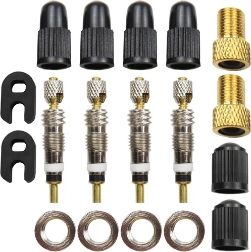 Pitlane Performance® Kit de reparación de válvulas de bicicleta Presta de 18 piezas, insertos de válvula de repuesto con sellos, tuercas y tapas de
