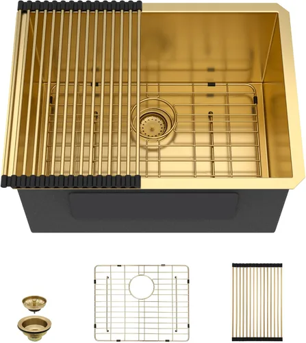 Miniatura 11 de Fregadero de lavandería de montaje inferior 23 pulgadas x 18 pulgadas, lavabo bajo encimera, calibre 16, acero inoxidable 304, 12 pulgadas