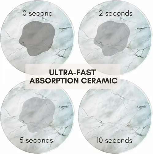 Miniatura 2 de Juego de 6 posavasos absorbentes de cerámica con soporte, posavasos de mármol para mesa de café, posavasos absorbentes de agua (porcelana)