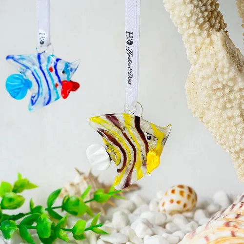 Miniatura 4 de Juego de 2 adornos de cristal soplado de peces tropicales para la colección del árbol de Navidad, arte de cristal marino, adornos decorativos