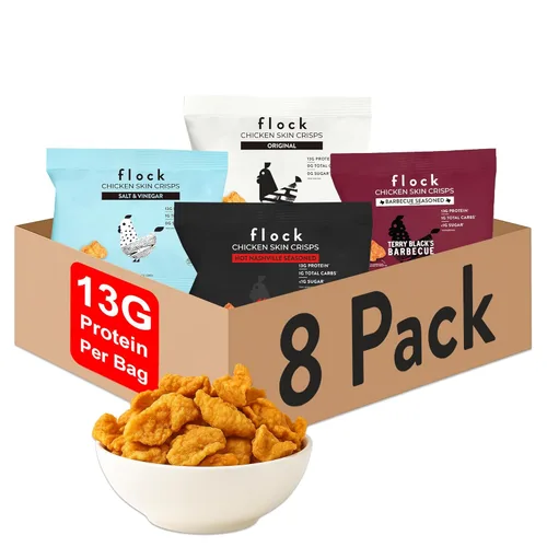 Miniatura 10 de Flock Chips de piel de pollo Keto – Sabor original, bajo en carbohidratos, alto en proteínas, chips crujientes de pollo sin gluten, aperitivo Keto