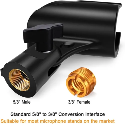 Miniatura 5 de 2 piezas de clip universal para micrófono, soporte ajustable para clip de micrófono para soporte de micrófono, viene con adaptador de tornillo macho