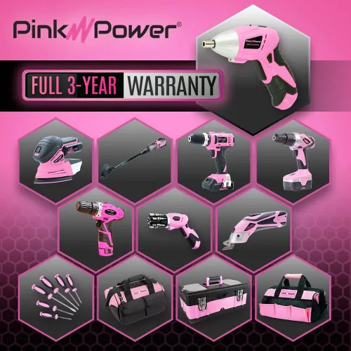 Miniatura 7 de Pink Power PP481, Juego de desarmador eléctrico inalámbrico de 4.8 voltios para mujeres con cargador y brocas