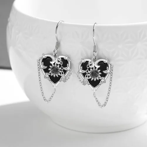Miniatura 4 de Aretes de corazón de bruja, rosa gótica, murciélago, calavera, rosa, cruz, libélula, piedra lunar, calavera, plata de ley 925, joyería gótica