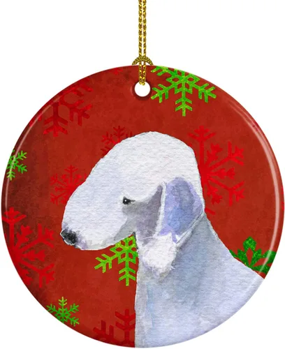 Miniatura 113 de Caroline's Treasures Bulldog English - Copos de nieve rojos y verdes, adorno de cerámica de Navidad, decoración colgante para el hogar, Navidad