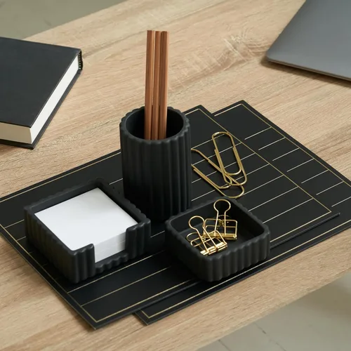 Miniatura 5 de KIBAGA Juego de accesorios de escritorio de estética moderna de 3 piezas - Organizadores de hormigón elegantes para bolígrafos y suministros