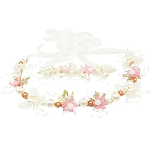 Miniatura 4 de Tocado de flores de perlas de boda con ramillete de muñeca a juego para mujer, accesorios para fiesta de cumpleaños (estilo rosa)