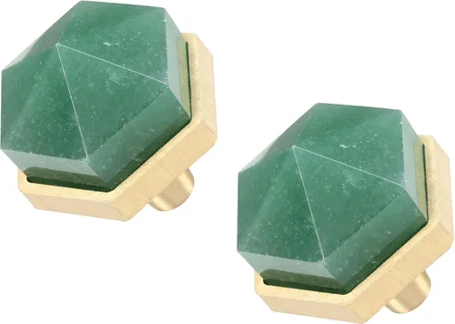 Miniatura 10 de Rockcloud Paquete de 2 pomos de piedra de cristal con forma hexagonal de obsidiana con tornillos, tiradores de cajón, pomos decorativos