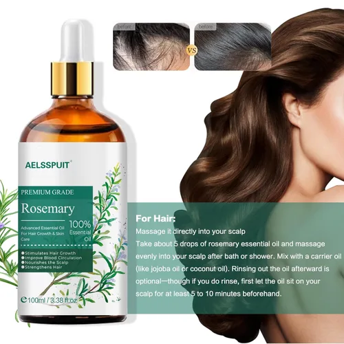 Miniatura 4 de Aceite esencial de romero para el crecimiento del cabello y el cuidado del cuero cabelludo, 3.38 onzas líquidas (3.4 fl oz), aceite orgánico 100%