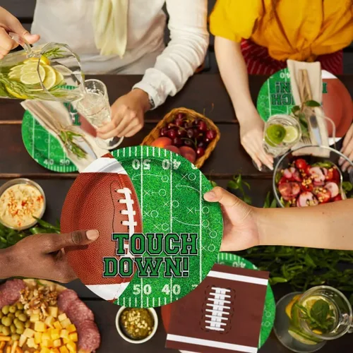 Miniatura 4 de Gatherfun kit de suministros para fiesta de fútbol, para 24 comensales, incluye platos para cena, servilletas para postre, vasos, pancarta y mantel