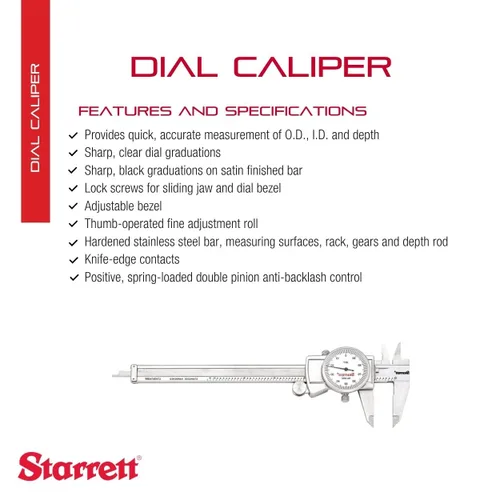 Miniatura 2 de Starrett Calibrador de esfera con bisel ajustable y estuche incluido - Cara blanca, rango de 0-15,24 cm, precisión de -0,001", graduación de 0,001