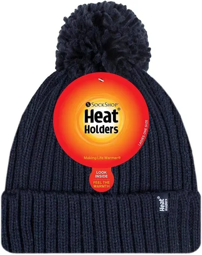 Miniatura 2 de HEAT HOLDERS - Sombrero térmico de invierno con forro polar grueso para mujer con pompón
