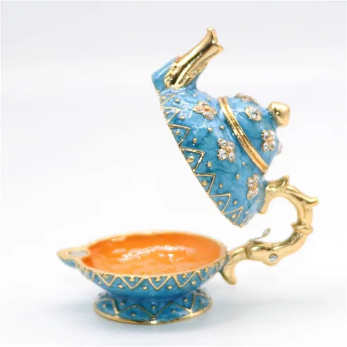 Miniatura 5 de Vals & F Retro azul claro tetera joyero con bisagras anillo con soporte pintado a mano figura coleccionable